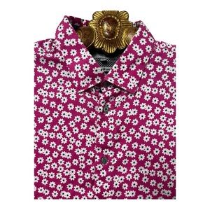 Ted Baker Pink Floral Short Sleeves Slim Tailored Casual Short Sleeve Shirt 5 XL